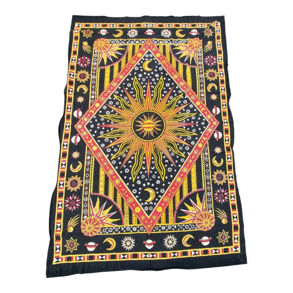 Bohemian Whimsygoth Burning Sun Indian Hippie Sheet Boho Wall Hanging Celestial